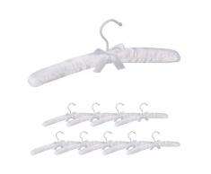 Relaxdays 10026615_1043 satin, Set de 10, Cintre rembourrÃ© doux pour vestes, Crochet rotatif 360Â°, 38 cm, noeud, blanc, bois, tissu, mÃ©tal, 14 x 38 x 3 cm
