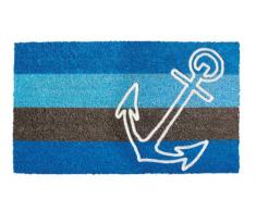 SHOE-MAX YH 101520 Classic Flock Paillasson en Coco avec Base en PVC Anti-dérapant 74 x 44 cm Motif Ancre et Lignes Bleu foncé/Bleu Clair/Brun