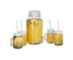 Relaxdays 10023414 Distributeur 4 L, 4, limonade, carafe verre robinet, retro, fontaine boisson, transparent, plastique, fer, 1 Ã©lÃ©ment