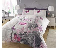 Sleep Down Parure de lit avec Housse de Couette et taie doreiller Motif Paris Romance, Coton Polyester, Gris, Simple