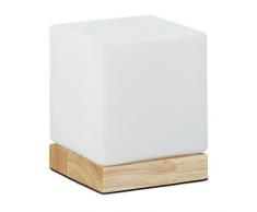 Relaxdays 10020670 Lampe de table cube verre opale lampe de chevet lampe dambiance HxlxP: 15 x 12 x 12 cm lampe de lecture socle en bois, blanc nature