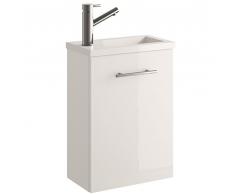 Cygne Bath Mini meuble lavabo de salle de bains, suspendu, avec 1 porte fermeture Chut 40x22x48 cm Laque brillante - Blanc