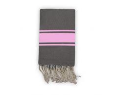 1001 Foutas Fouta Plate Bicolore Rayures, 100% Coton, Gris/Rose