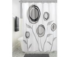 InterDesign Marigold rideau douche, rideau de baignoire design Ã Åillets 183,0 cm x 183,0 cm en polyester, rideau de bain Ã motif floral, noir/gris