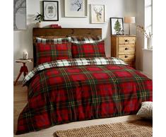 Sleepdown Parure de lit rÃ©versible avec Housse de Couette et taies dâOreiller Motif Tartan, Coton Polyester, Rouge, Simple