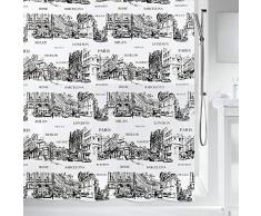 Spirella 10.16748 Peva Rideau de Douche Motif Villes Blanc/Noir 180 x 200 cm