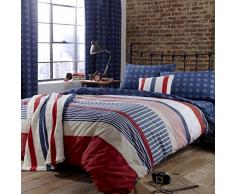 Catherine Lansfield Stars & Stripes Housse de Couette et taie dâOreiller en Coton Bleu, pour lit Double 100/110, 220 x 180Â cm