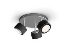 Philips myLiving 3 Spots ferano LED noirs en métal, 4.3 W et 430 lumens par spot équivalent à 37 W en incandescence, lumière Blanche CHAUDE