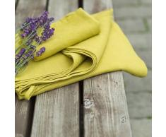 Linenme Serviette de Bain, 65 x 130 cm, en Lin, Collection Lara, Motif Åil-de-Perdrix, Jaune/Citrine