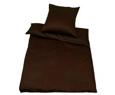 Kinzler Parure de lit en Satin de Coton de Haute qualitÃ©â¯Â» Uni, Moderne, diffÃ©rentes Tailles/Couleurs, Marron, 80x80 + 155x200 cm