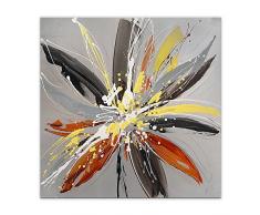 Arte Dal Mondo AS392X1 Fleur etoillée Tableau Floral Modern Peint à la Main sur Toile avec Chassis, Acrylique, Multicolore, 80x80x3,5 cm