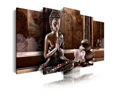 Dekoarte 424 - Tableau moderne sur toile monté sur cadre en bois 5 pièces,style zen-fengshui bouddha , 150x80cm