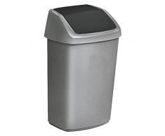 CURVER | Poubelle Swing 15L, Argent / Anthracite, Inside Refuse, 30,6x24,8x41,8 cm