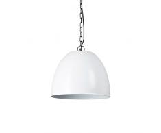 Relaxdays Luminaire lampe à suspension abat-jour en forme de cloche en métal blanc style industriel chaîne de suspension en métal noir HxlxP: 142 x 36 x 36 cm douille E27, blanc