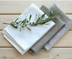 3 Torchons de cuisine en lin - 50 x 70 cm - 100% lin - Blanc + Naturel + Beige