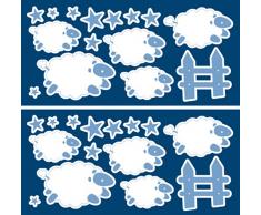 Crearreda 77227 Moderne Sticker Mouton et Etoile Repositionnable Taille S Vinyle Blanc 31 x 15 x 0,05 cm