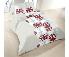 Home Linge Passion Parure de Couette 220 X 240 cm, London, Polycoton, Multicolore : Beige-Bleu-Rouge, 220x240 cm