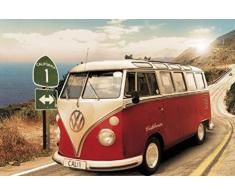 1art1 48814 Poster Voitures Bus Vw Californie Route One 91 X 61 cm