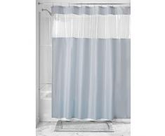 InterDesign rideau de douche avec fenÃªtre transparente, 183,0 cm x 183,0 cm rideau douche en polyester, rideau baignoire, gris bleu / transparent