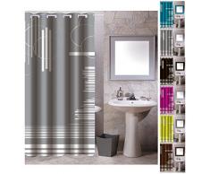MSV 140807 Rideau de Douche Polyester + Plastique PolypropylÃ¨ne Gris Graphique 180 x 200 x 0,1 cm - 12 anneaux inclus