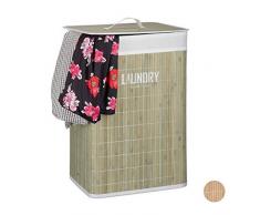 Relaxdays Panier à linge pliable couvercle corbeille bambou coffre à linge 60 litres sac à linge 60x40x30cm, vert