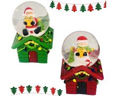 SHATCHI Petite Boule à Neige de Noël en Verre avec Bonhomme de Neige et Père Noël Décoration de Noël 2 pièces Coffret Cadeau, Rouge et Vert