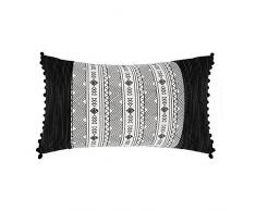 Ostaria Coussin rectangulaire, Collection Ethnique 1, algodón-poliéster, Blanc et Noir, 50 x 12 x 30 cm