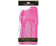 amscan International Assortiment de Couverts, Lot de 24, Rose Vif