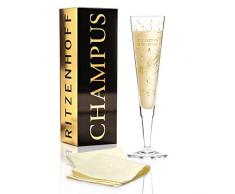 Selli Coradazzi RITZENHOFF Champus Verre à champagne en cristal avec parties dorées et platinées et serviettes en tissu 200 ml