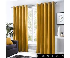 Fusion Home Furnishings Sorbonne Paire de Rideaux à œillets, 100% Coton, Jaune Ocre, Curtains: 46 Width x 90 Drop (117 x 229cm)