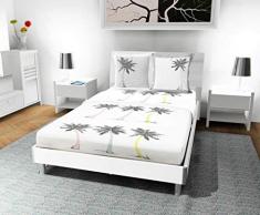 Soleil docre Palmier Parure de lit, Coton, Blanc, 260x300 cm