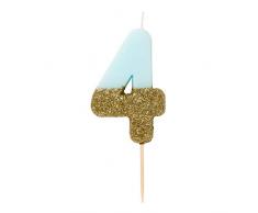 Talking Tables Bday-Candle-BLU Originales Bougie Chiffre 4 | Topper Gâteau Anniversaire | Paillettes Or et Bleu, Multicolore
