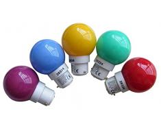 Tibelec 361990 Ampoule de Rechange B22 LED Multicolore pour Guirlande Plastique Lot de 5