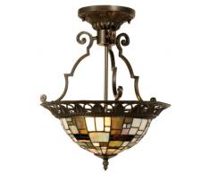 Lumilamp 5LL-5328 Art Deco Tiffany Plafonnier en verre coloré à 37 x 41 cm 2 ampoules E14 max. 40 W Parapluie en verre fait à la main