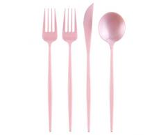 Silver Spoons 1981 ASSORTIMENT DE COUVERTS JETABLES, COLLECTION OPULENCE pour mariages et dîners de haut standing (Nacré rose tendre)