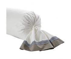 Essix - Taie de traversin Toi & Moi Escale Percale de Coton Meringue/Taupe 40 x 190 cm