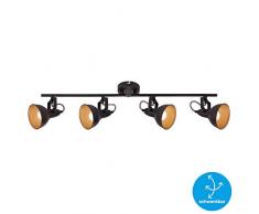 Briloner Leuchten 2049-045 Plafonnier, Lampe, Spots pivotants et orientables, rétro/Vintage, 4 x E14, 40 Watts, métal, doré, 790 x 190 mm (LxH), W, Noir/Or