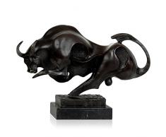 Arte Dal Mondo AL060 Taureau Statue Sculpture Moderne en Bronze avec Base en marbre, 26 x 35 x 14 cm