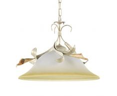 ONLI - Lampe Ã suspension en mÃ©tal ivoire avec nuances dorÃ©es. Cloche en verre blanc satinÃ© nuancÃ© ambre