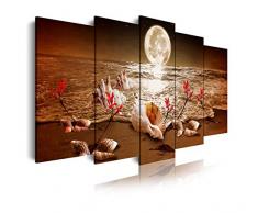 Dekoarte 440 - Tableau moderne sur toile monté sur cadre en bois 5 pièces XXL,plage la nuit , 200x100cm