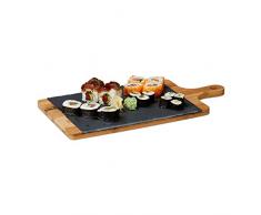 Relaxdays 10020955 Planche de service en bambou avec plateau ardoise amovible et poignée HxlxP: 1,8 x 45 x 22,5 cm, gris