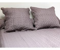 Soleil docre Couvre-Lit Boutis Uni Taupe 220x240 cm avec 2 Taies dOreiller Polyester Ecru 240 x 220 cm