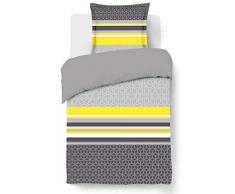 VISION Lisa Jaune Housse de couette et 1 taie assorti, Coton, Gris, 135x200cm