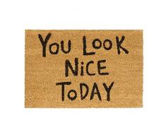 Relaxdays 10020185 Paillasson en fibres de coco tapis de sol porte entrée You look nice today dessous caoutchouc antidérapant PVC L x l 60 x 40 cm, nature