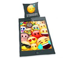 Herding YOUNG COLLECTION Parure de Lit Réversible, Smileys, Housse de Couette 160 x 210 cm, Taie dOreiller 50 x 70 cm, Coton/Renforcé