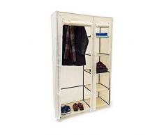 Relaxdays Armoire pliante avec housse Penderie avec revêtement en tissu VALENTIN XL 5 compartiments et 1 tringle à vêtements avec fermeture éclair idéal pour le camping, beige