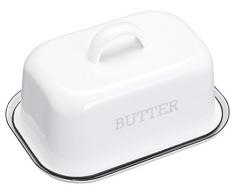 Kitchen Craft LNENBUTTER Beurrier avec Couvercle, Ãmail, Blanc/Gris, 28 x 28 x 18 cm