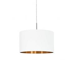 EGLO Pasteri Plafonnier Ã 1 ampoule En acier et en tissu CouleurÂ : Nickel mat, blanc, cuivre, douilleÂ : E27, ÃÂ : 38Â cm, Acier Textile, Nickel mat blanc cuivre, 38 x 38 x 110 cm, E27