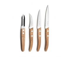 Lou Laguiole 497511NT01KK4 Forest Set de 4 Couteaux Essentiel, Acier Inoxydable, Bois Naturel, 22 x 13 x 2 cm