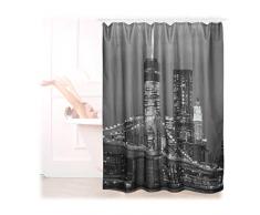 Relaxdays Rideau de douche 180 x 180 cm salle de bain New York anti-moisissures lavable anneaux de douche, noir-blanc